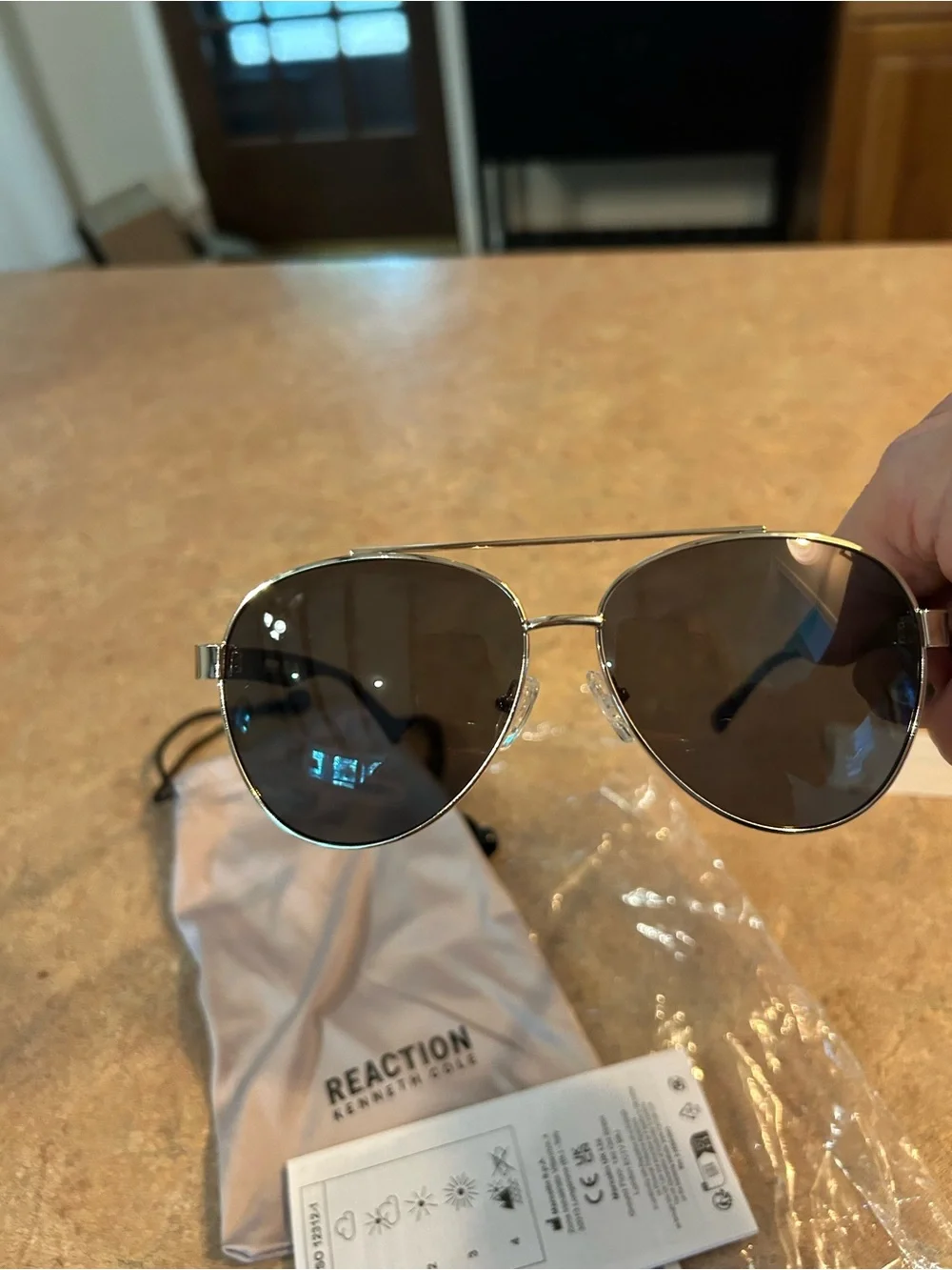 Kenneth Cole Men’s Aviator Sunglasses — Silver Frame with Black Lenses